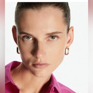 New COS Coated Oval Hoop Gold and Red Statement Earrings